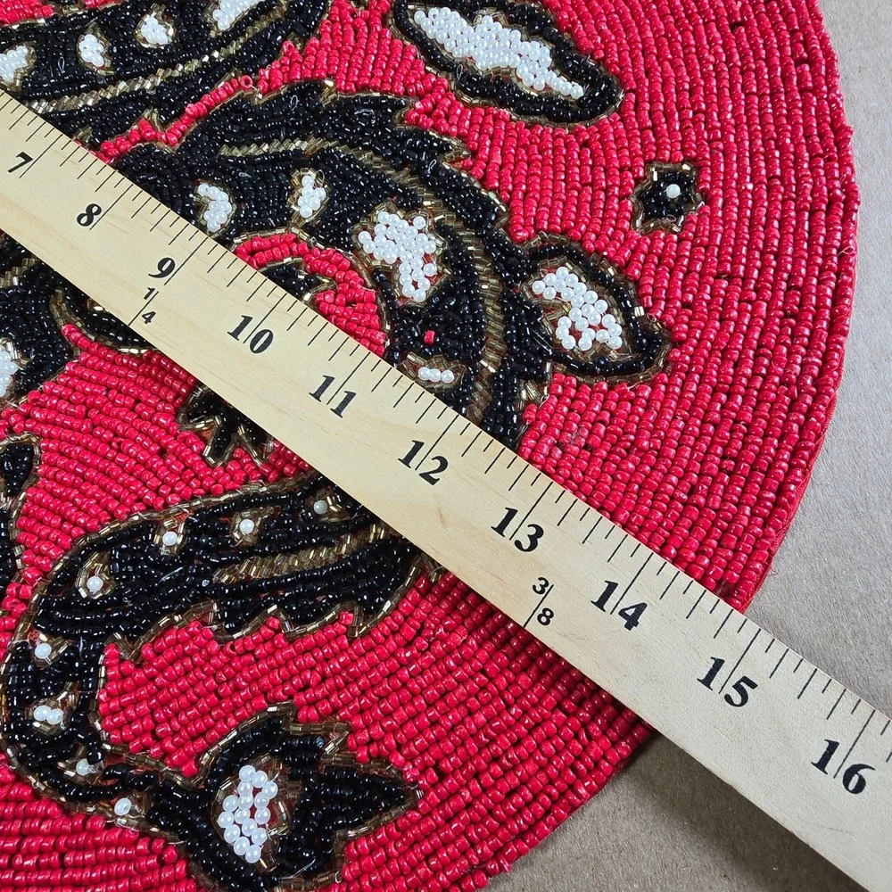 2024 Year of the Dragon Beaded Charger 15 Inch Round Red Black Gold Placemat NEW